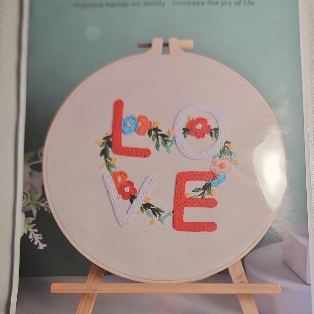 Floral Embroidered LOVE Hoop Art